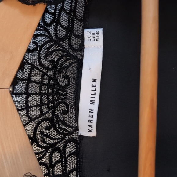 Karen Millen Silk Black Dress With Lace Inlays - Picture 6 of 6